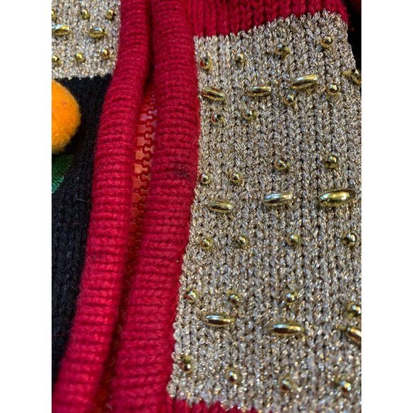 Ugly Christmas Holiday Party Sweater Color Block Snowman Trees Jingles Sz Medium - Picture 11 of 11